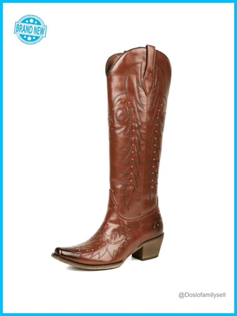 Embroidered Cowboy Boots Knee High Snip Toe Western Boots